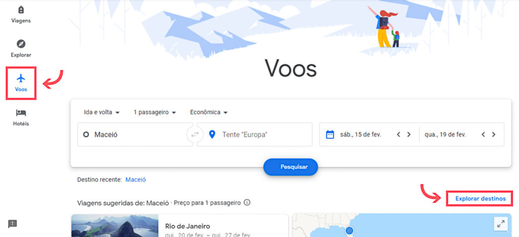guia voos da página principal do google flights