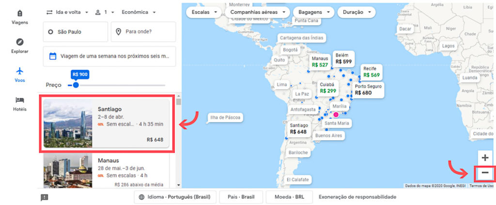destinos mais baratos no mapa do google flights